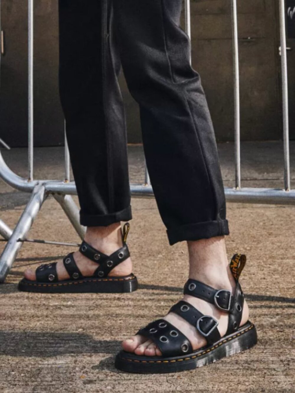 Dr. Martens Gryphon HDW Black Leather Grommet Sandals Women's 9